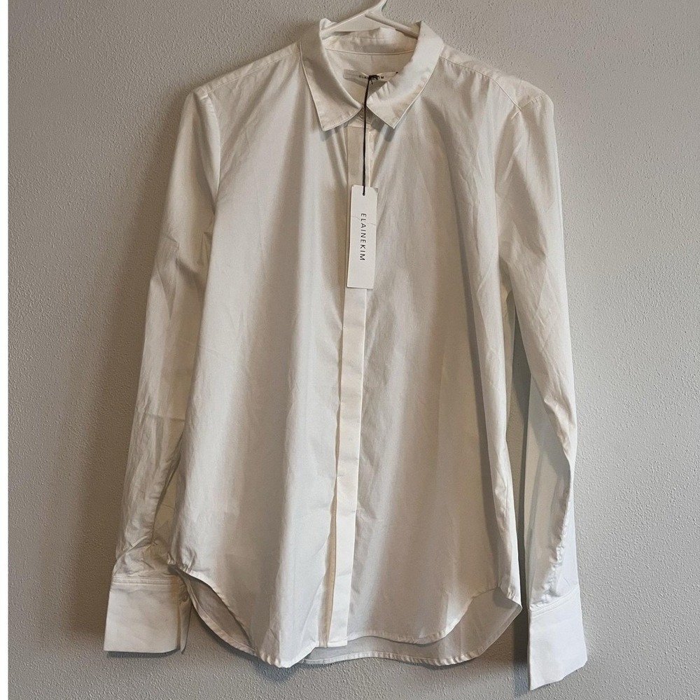 Elaine Kim Shirt Womens Small White Nevan Stretch Cotton Button Up Basic Top
